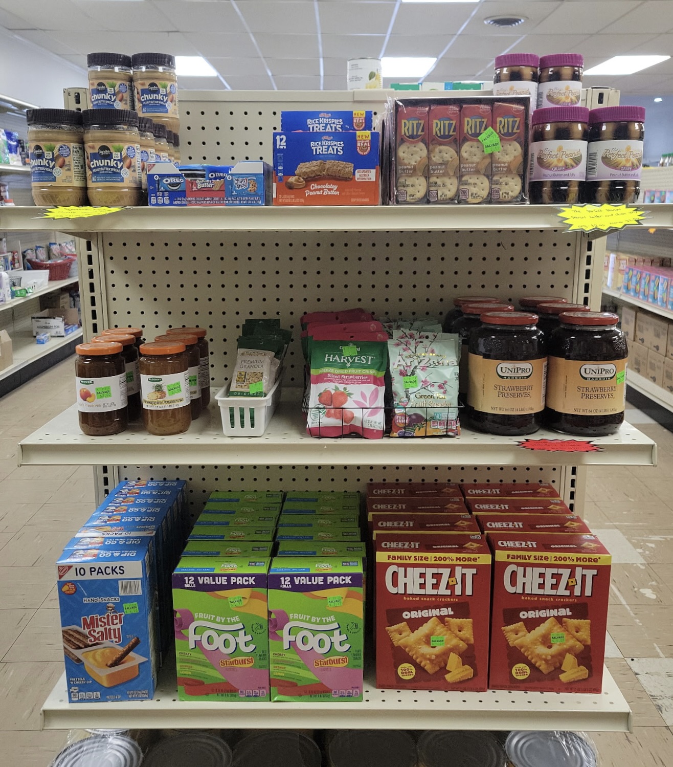Discount items and snacks display